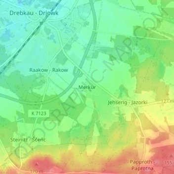 Mapa topográfico Merkur, altitud, relieve