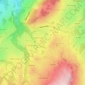 Mapa topográfico Brühl, altitud, relieve