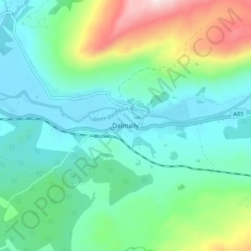 Mapa topográfico Dalmally, altitud, relieve
