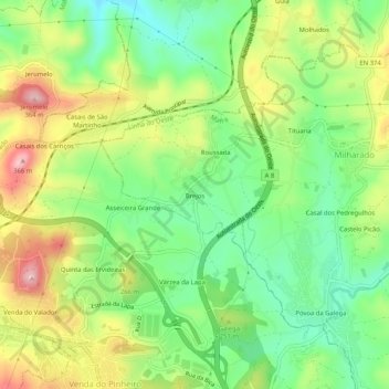 Mapa topográfico Brejos, altitud, relieve