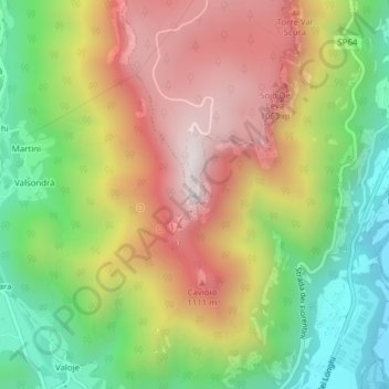 Mapa topográfico Monte Cimone, altitud, relieve