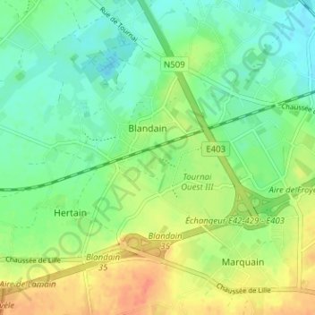 Mapa topográfico Touquet, altitud, relieve