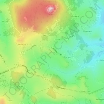 Mapa topográfico La Chèze, altitud, relieve
