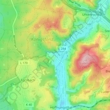 Mapa topográfico Lehmbach, altitud, relieve