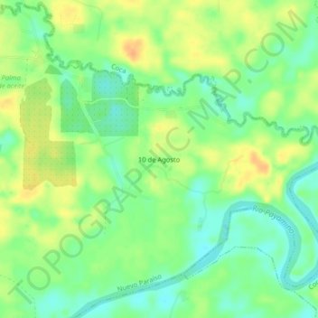 Mapa topográfico 10 de Agosto, altitud, relieve