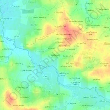 Mapa topográfico La Mazure, altitud, relieve
