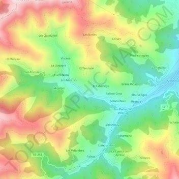 Mapa topográfico La Caúcia, altitud, relieve