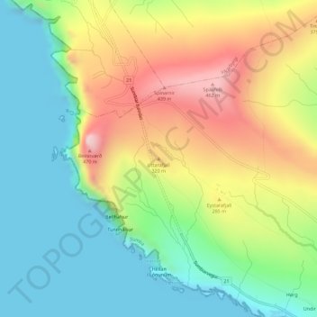 Mapa topográfico Uttarafjall, altitud, relieve