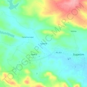 Mapa topográfico Goiania, altitud, relieve