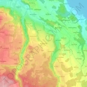 Mapa topográfico Nirnharting, altitud, relieve