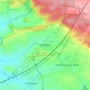 Mapa topográfico Eßleben, altitud, relieve