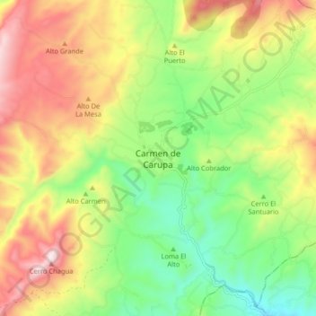 Mapa topográfico Carmen de Carupa, altitud, relieve