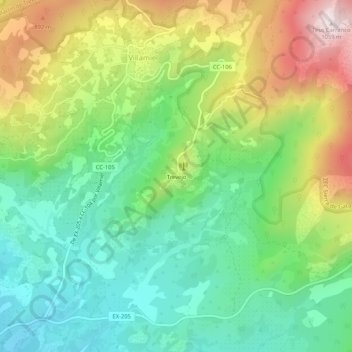 Mapa topográfico Trevejo, altitud, relieve