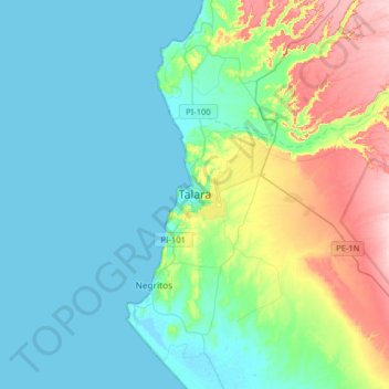 Mapa topográfico Talara, altitud, relieve
