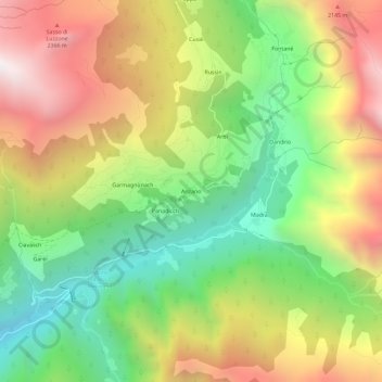 Mapa topográfico Anzano, altitud, relieve