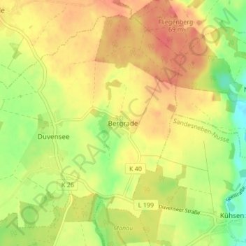 Mapa topográfico Bergrade, altitud, relieve