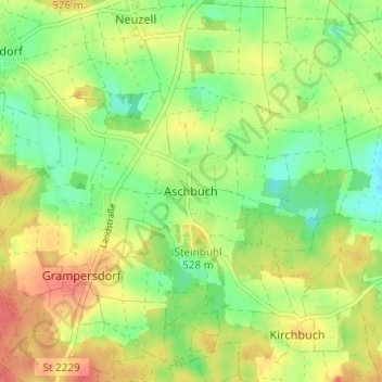 Mapa topográfico Aschbuch, altitud, relieve