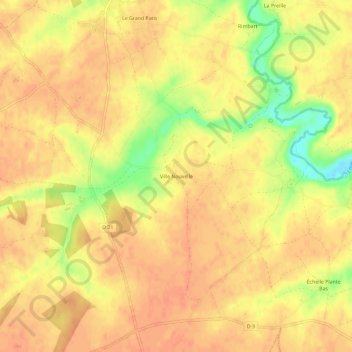 Mapa topográfico Ville Nouvelle, altitud, relieve