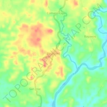 Mapa topográfico Bayasong, altitud, relieve