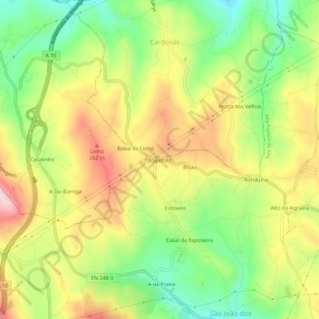Mapa topográfico Bogalhão, altitud, relieve