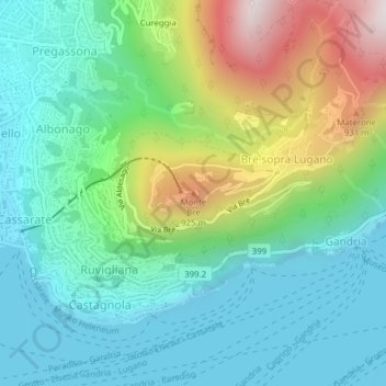 Mapa topográfico Monte Bre, altitud, relieve