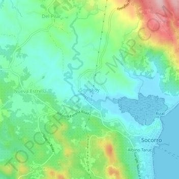 Mapa topográfico Songkoy, altitud, relieve