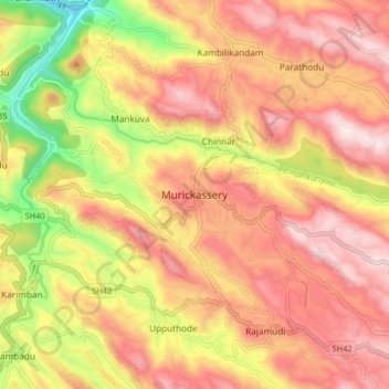 Mapa topográfico Murickassery, altitud, relieve