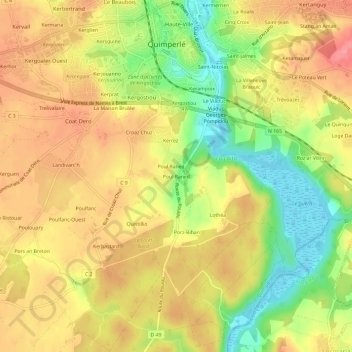 Mapa topográfico Poul Raned, altitud, relieve