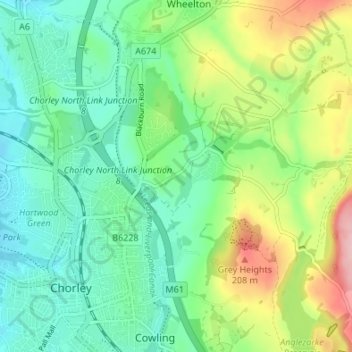 Mapa topográfico Knowley, altitud, relieve
