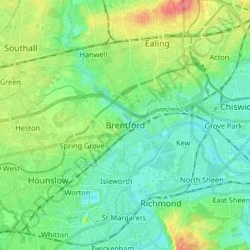 Mapa topográfico Brentford, altitud, relieve
