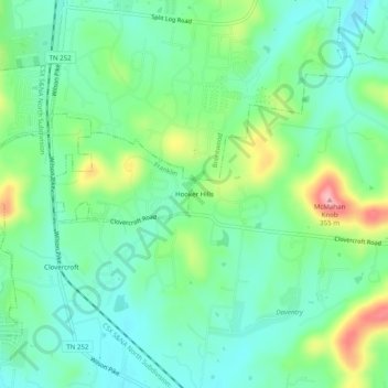Mapa topográfico Hooker Hills, altitud, relieve