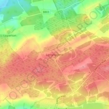 Mapa topográfico Longriggend, altitud, relieve