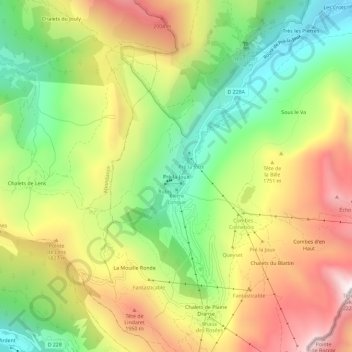 Mapa topográfico Pré-la-Joux, altitud, relieve