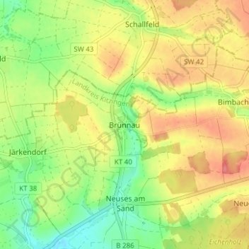 Mapa topográfico Brünnau, altitud, relieve