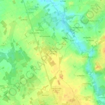 Mapa topográfico Les Grandes Landes, altitud, relieve