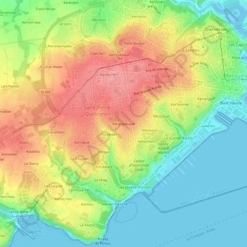 Mapa topográfico Kérargaouyat, altitud, relieve