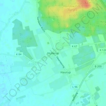 Mapa topográfico Hüllerup, altitud, relieve