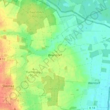 Mapa topográfico Wierstorf, altitud, relieve
