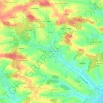 Mapa topográfico Langenpettenbach, altitud, relieve
