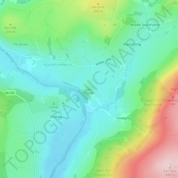 Mapa topográfico Haugh, altitud, relieve