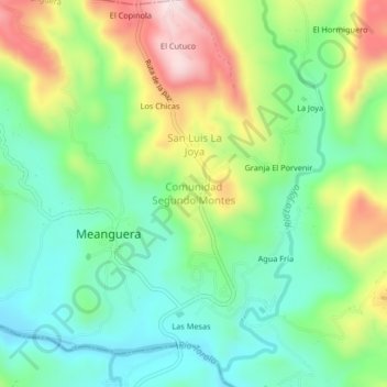 Mapa topográfico Comunidad Segundo Montes, altitud, relieve