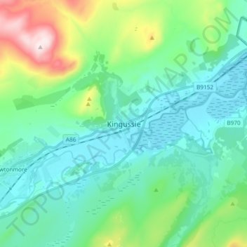 Mapa topográfico Kingussie, altitud, relieve