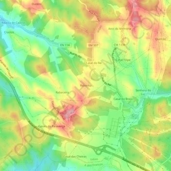 Mapa topográfico Relvinha, altitud, relieve
