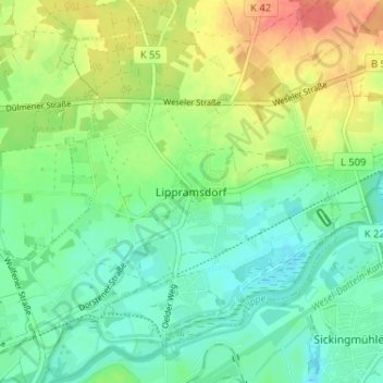 Mapa topográfico Lippramsdorf, altitud, relieve