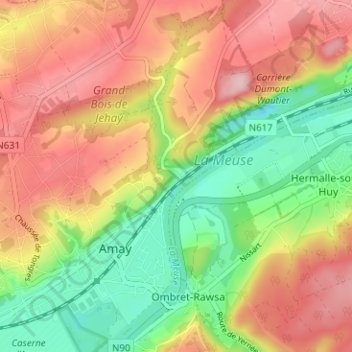 Mapa topográfico Flône, altitud, relieve
