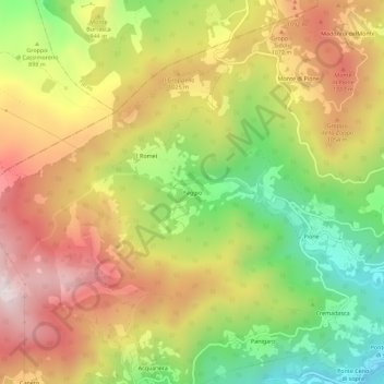 Mapa topográfico Faggio, altitud, relieve