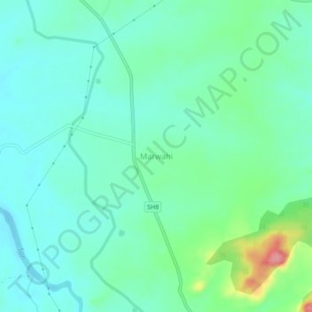 Mapa topográfico Marwahi, altitud, relieve