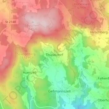 Mapa topográfico Thurasdorf, altitud, relieve