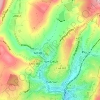 Mapa topográfico Dale, altitud, relieve