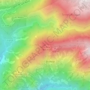 Mapa topográfico Mont Péla, altitud, relieve